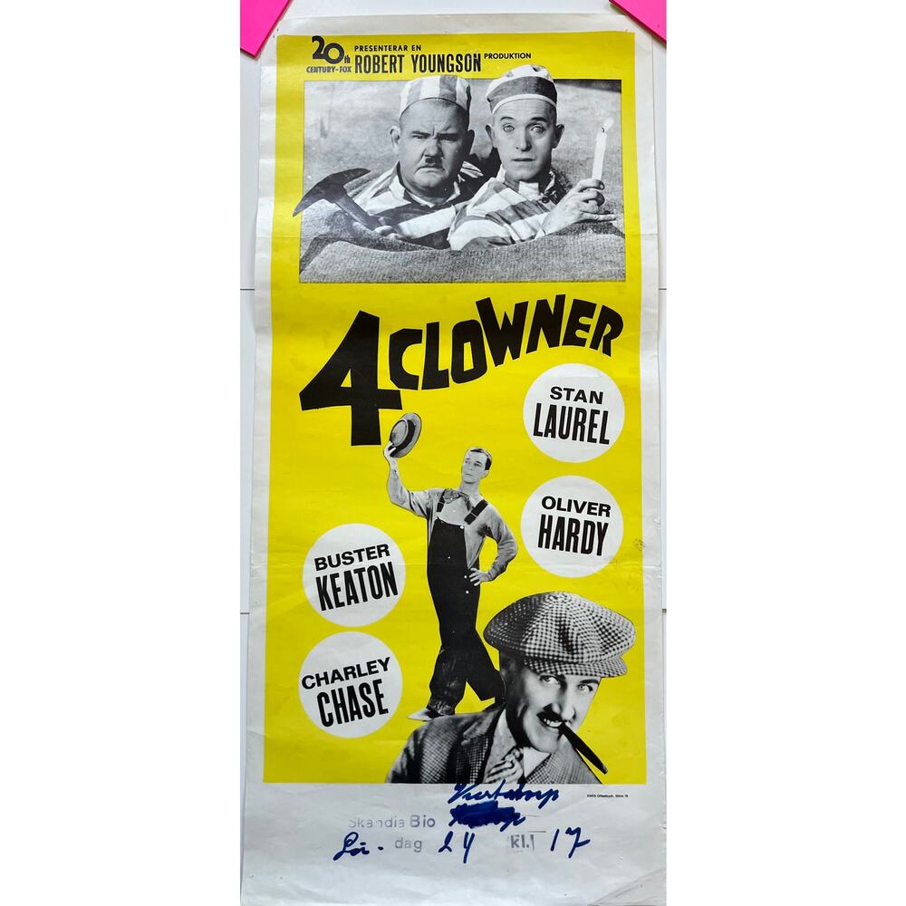 RARE 1970 Swedish 4 Clowner Laurel and Hardy Buster Keaton Charley Chase Poster